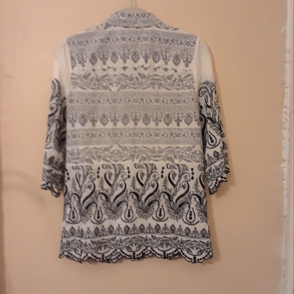 Chico's women's black-white tapestry design embroidery button down shirt… - Picture 6 of 13